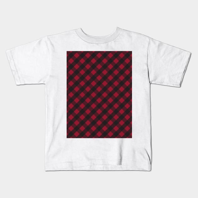 Rich Red and Black Check Gingham Plaid Kids T-Shirt by squeakyricardo